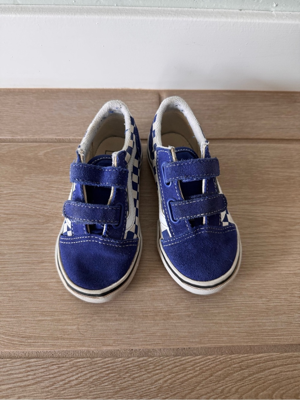 Vans Toddler Blue and White Checker Velcro Shoes